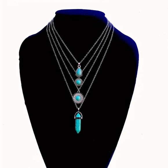 4pcs Set Boho Style Turquoise Colored Layered Necklaces Choker Fashion Elegant - Picture 3 of 6